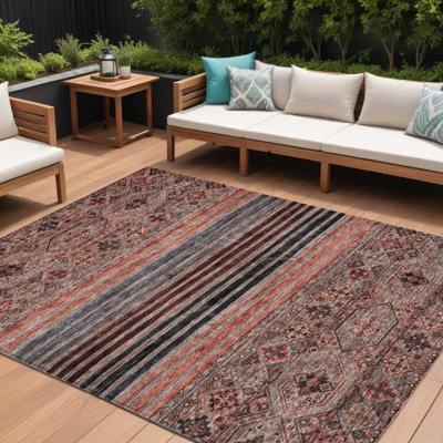 8' X 10' Rust Grey And Salmon Medallion Washable Indoor Outdoor Area Rug