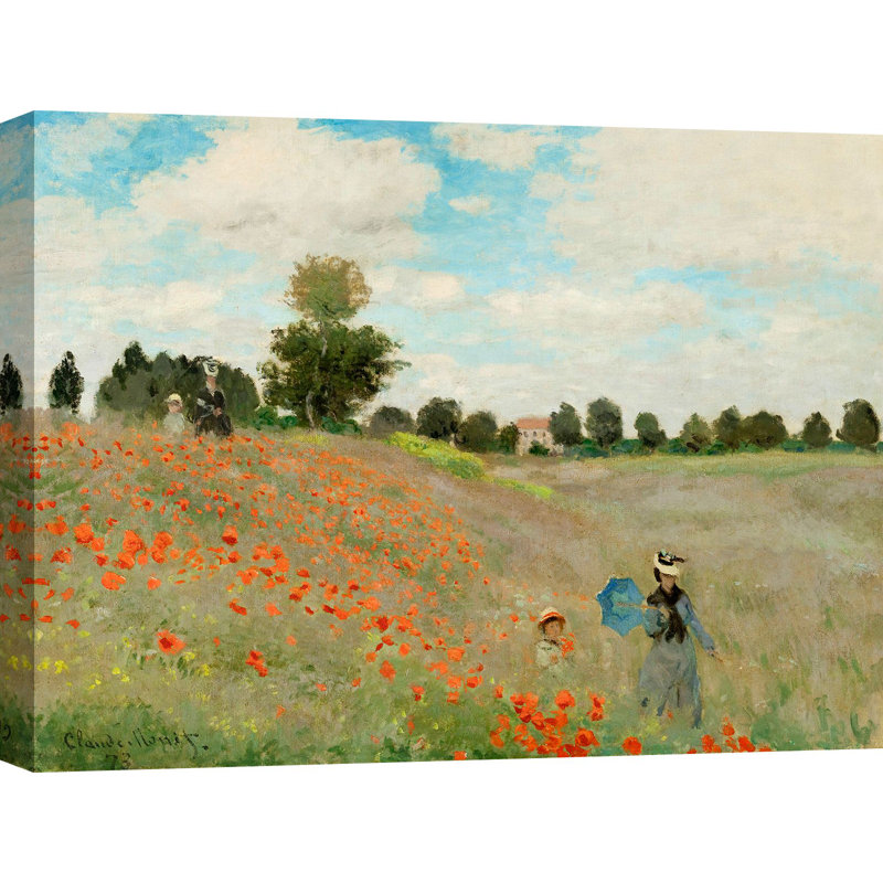 Coquelicots, Poppy Field by Claude Monet - Wrapped Canvas Painting, 50cm H x 70cm W x 4cm D