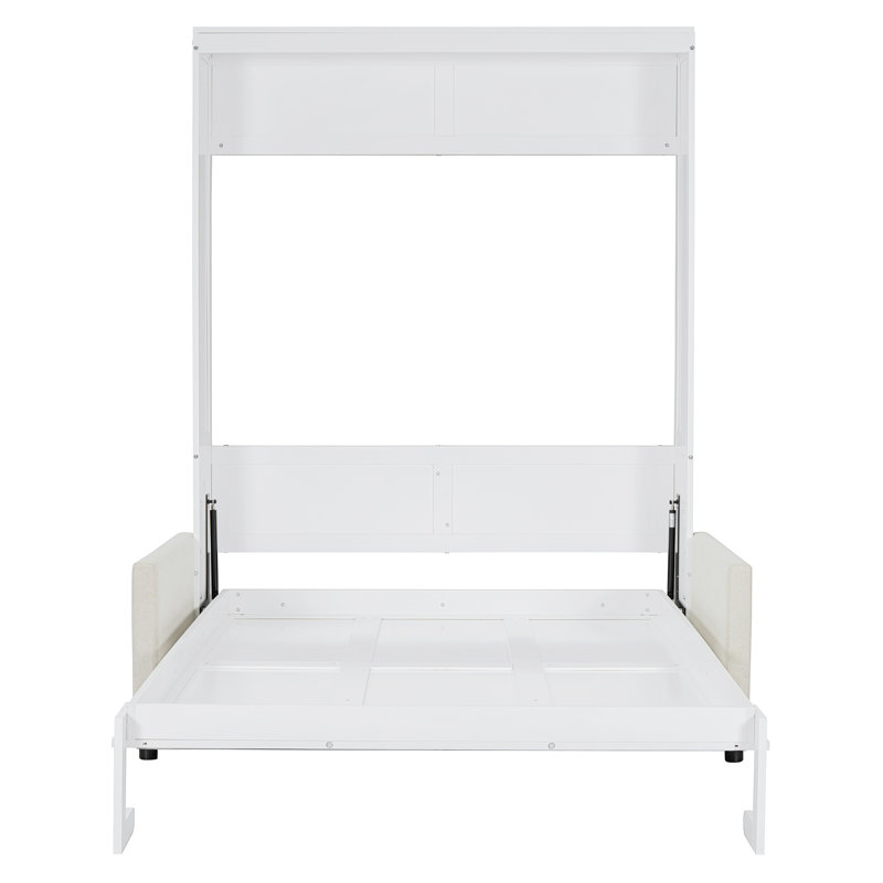 Lit escamotable double avec canapé-lit double, blanc - Lit mural compact pour petits appartements