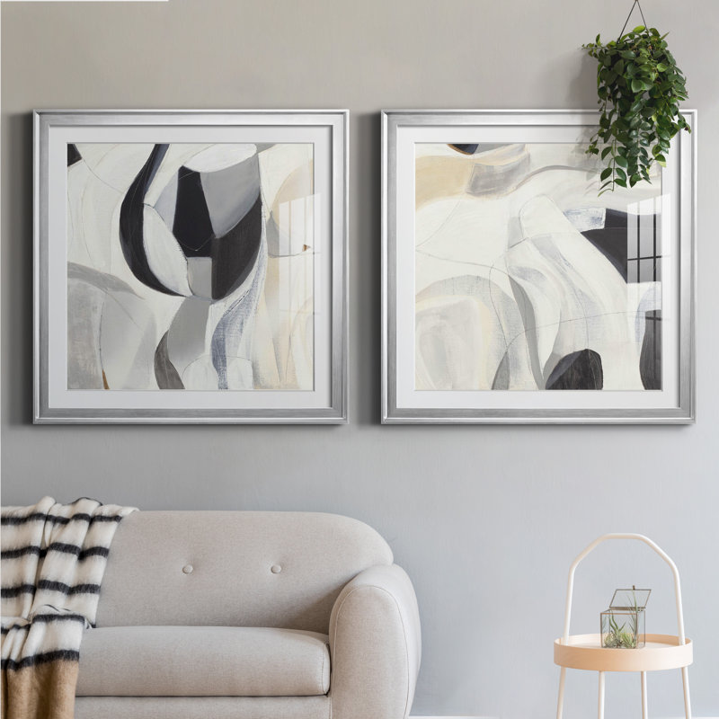 The Search - 2 Piece Single Picture Frame Painting on Canvas, White, Silver Framed, 28" H x 28" W x 1" D