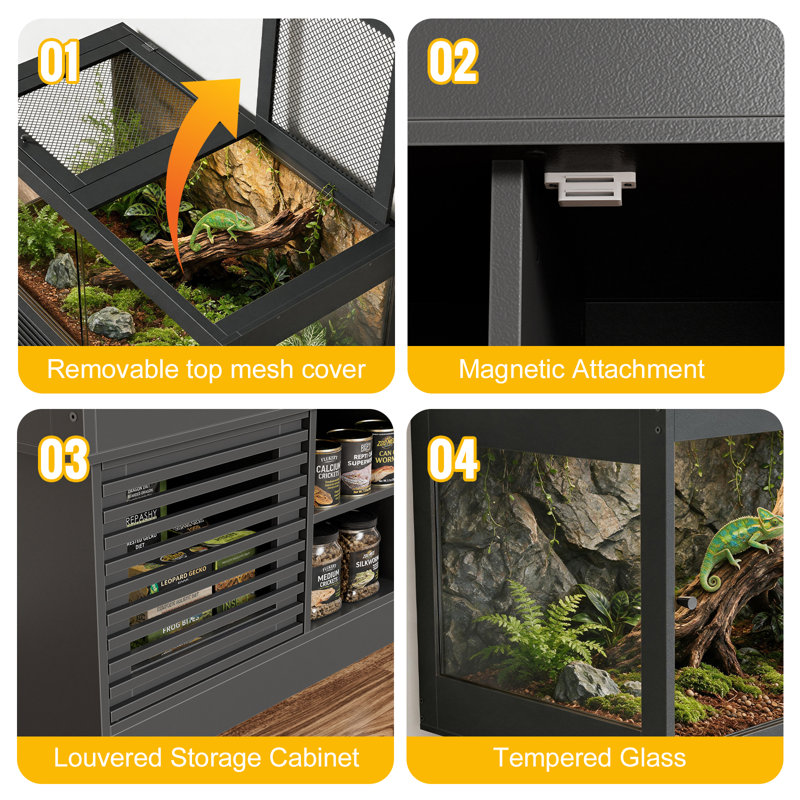 120 Gallon Reptile Tank 4x2x2 Enclosure Bearded Dragon Stand with Tempered Glass Door,Storage Compartments,Power Outlet,Bearded Dragon Snake Lizard