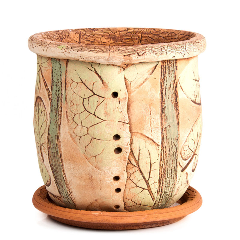 Pot à fleur en argile intérieur / extérieur avec trou de drainage et soucoupe Adwaith, H 6,7 po x l 7,5 po x P 7,5 po