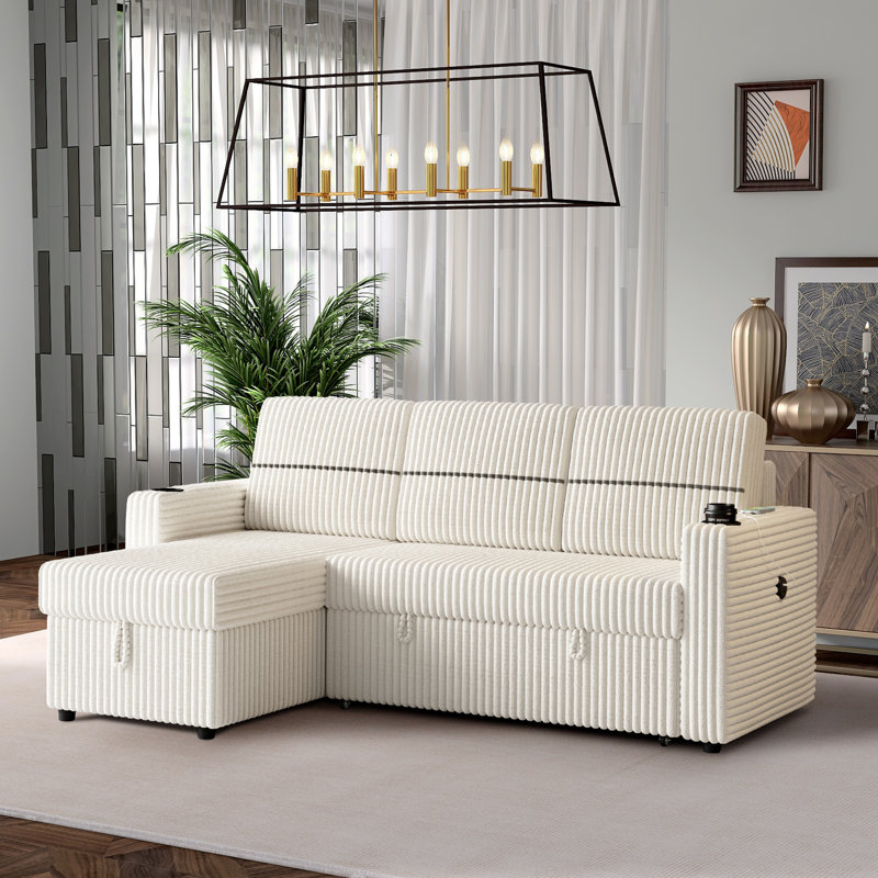 Canapé modulaire 2 pièces Baney, Velours côtelé beige