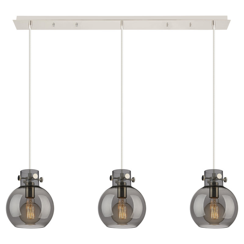 Luminaire suspendu sphère 3 lumières Amrith, Gris fumée clair, Nickel poli