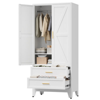 71" Tall Metal Wardrobe Cabinet With 2 Drawers And Hanging Rod by Ophelia & Co.