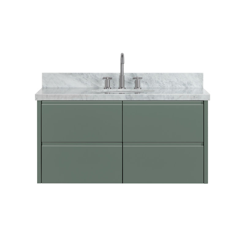   Ensemble de meuble-lavabo mural ovale simple 43 po avec comptoir en marbre de Carrare de 1,5 po en vert rétro Ensembles