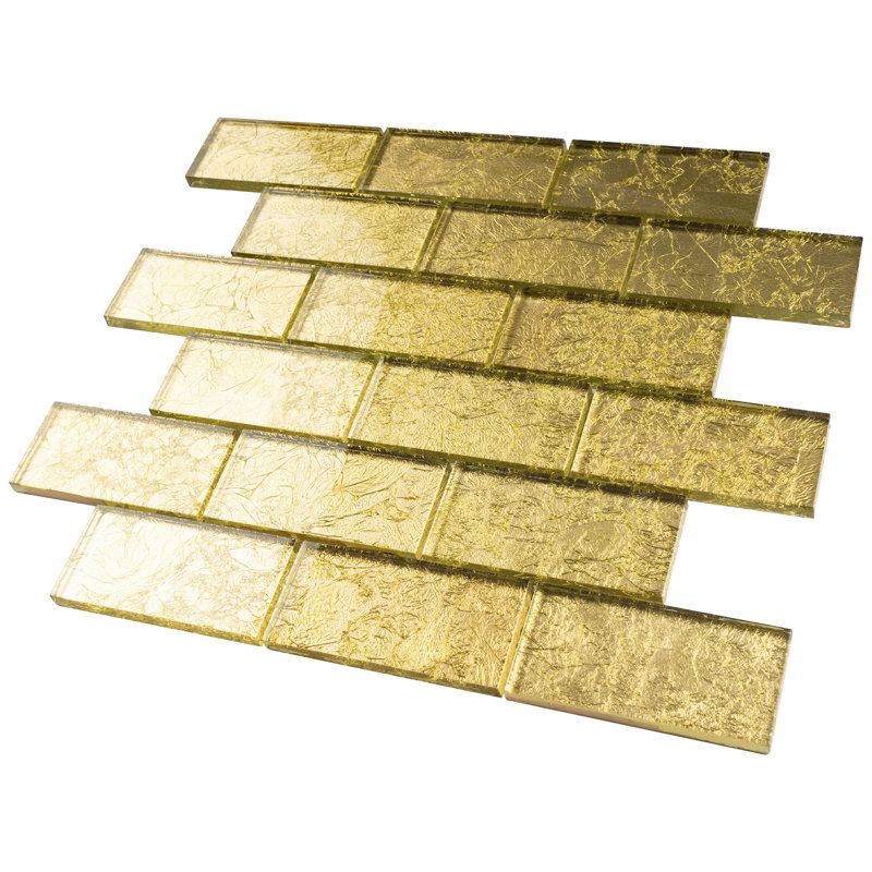 Galaxy 11.82 in. x 12.01 in. Brick Joint Glossy Glass Mosaic Tile, Gold