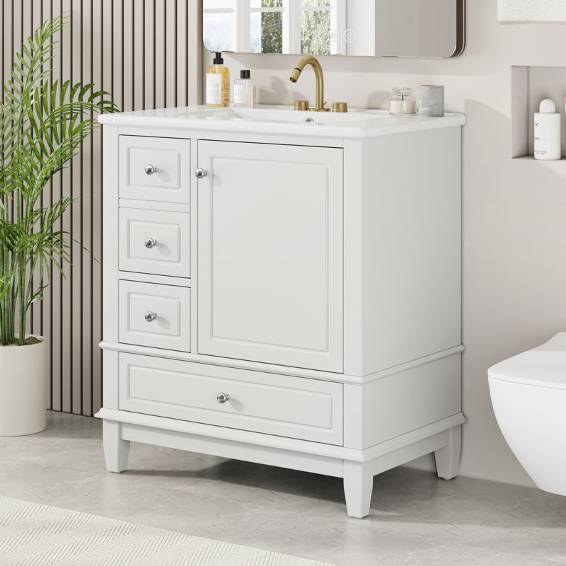 Meuble-lavabo de 30 pouces avec lavabo, porte à fermeture en douceur et rangement spacieux pour les salles de bain modernes et fonctionnelles