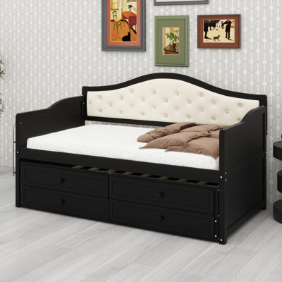 Elegant Sofa Bed Featuring Upholstered Button-Tufted Backrest and Hidden Trundle
