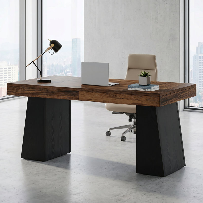 Bureau double caisson Wolbach, Brun foncé / noir