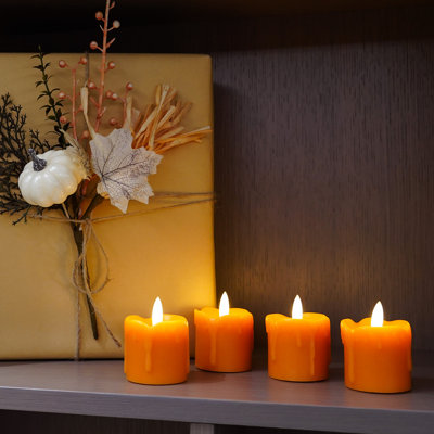 Bougies votives orange sans flamme avec minuterie, bougies DEL en cire véritable, 5 cm de diamètre
