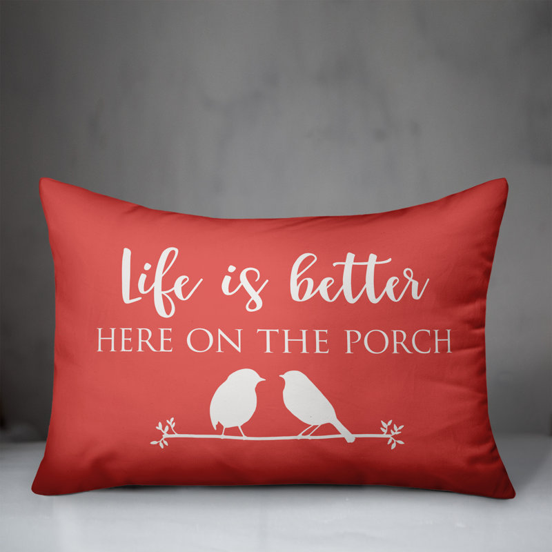 Addisyn Life is Better Here on the Porch Outdoor Rectangular Pillow Cover & Insert, Coral
