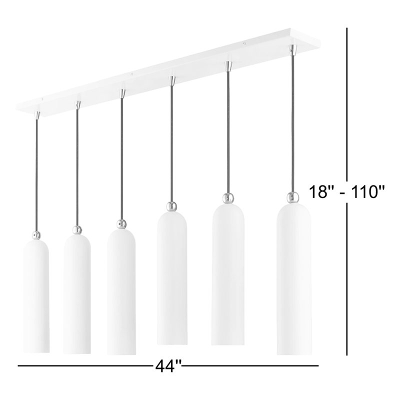 Luminaire suspendu linéaire à 6 lumières pour îlot de cuisine Veikko, Finition blanc brillant