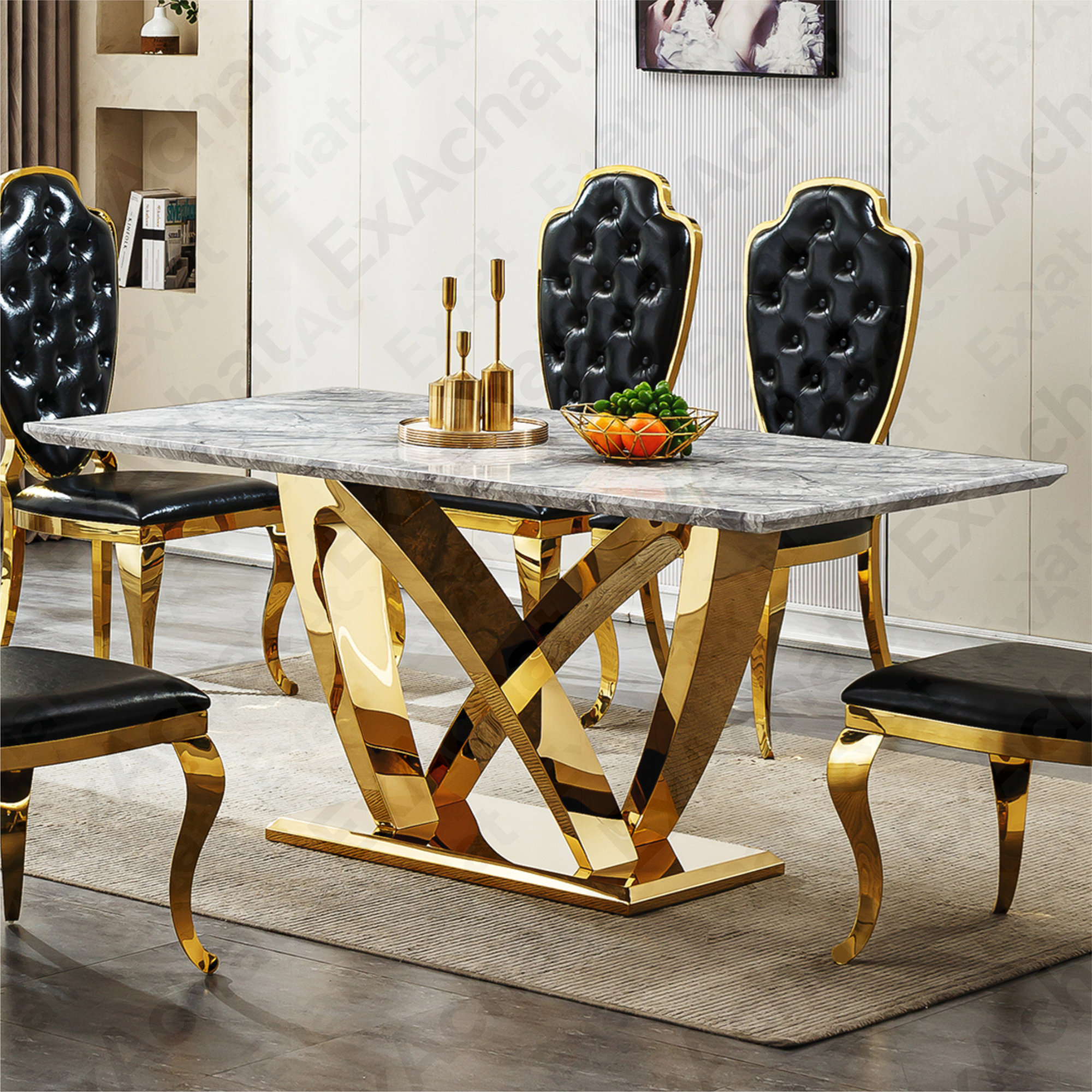 George Oliver Marble Dining Table for 6 People, 70'' Rectangle Faux ...