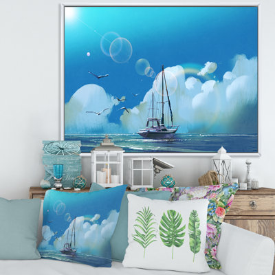 Le voilier sur la mer bleue contre le ciel d'été - peinture sur toile