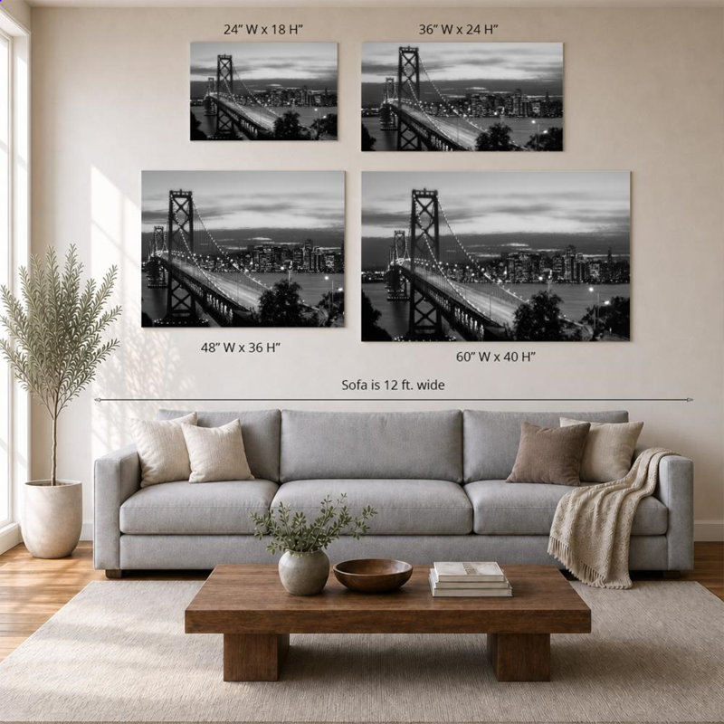 «Bay Bridge at Dusk» par Galaxy Of Graphic - impression sur toile, 36 po x 24 po / toile tendue