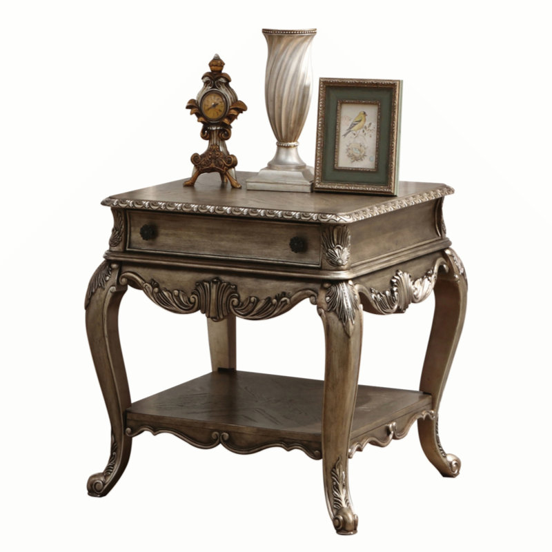 Table de bout rectangulaire à 1 tiroir avec rangement Cha Transitional, Chêne rétro, H 26,5 po x l 26,5 po x P 28,5 po