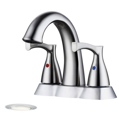 Robinet de lavabo en nickel brossé avec poignée de 10 cm (4 pouces) en laiton massif, 2 poignées à levier, bonde escamotable, aérateur d'eau, résistant aux taches et au vandalisme, installation rapide, bonde, antitaches et anti-vandalisme.