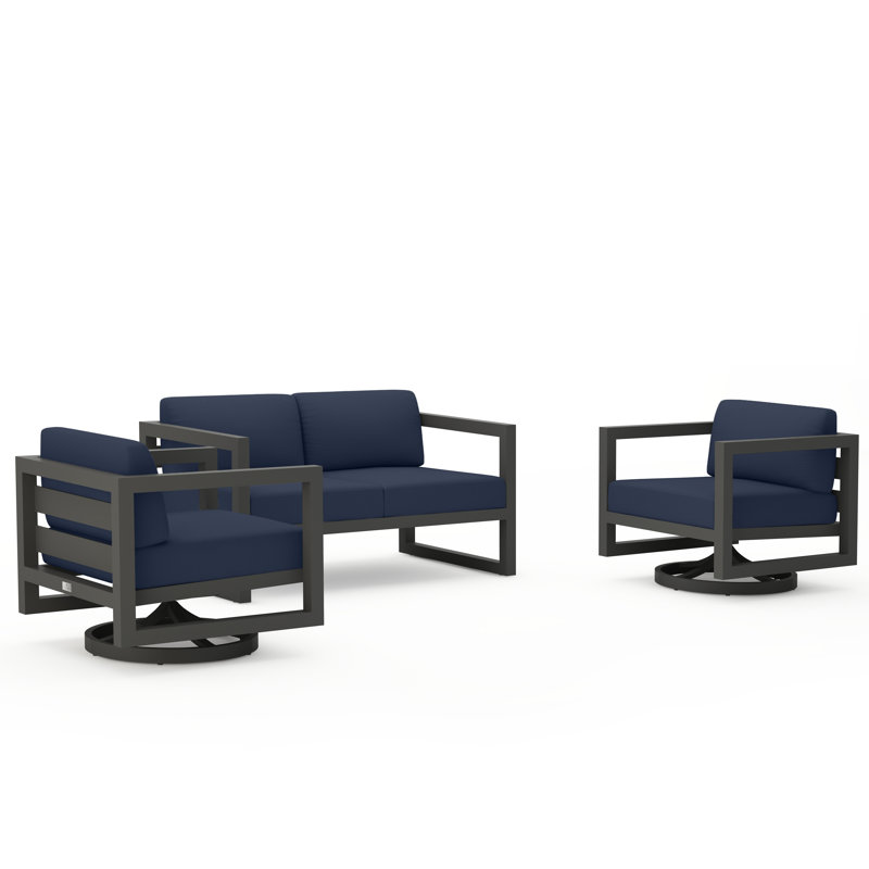 Avion 3 Piece Loveseat Set With Swivel, Spectrum Indigo Sunbrella®, Slate