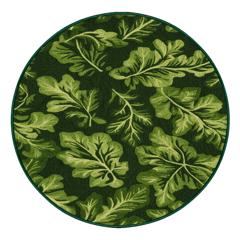Washable Arugula Eruca sativa Vegetables Area Rug, Round 4'