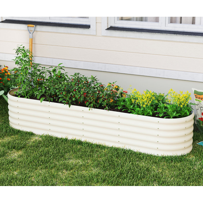 Galvanized Raised Garden Bed, Outdoor Planter Box for Vegetables, Flowers, Herbs, Cream