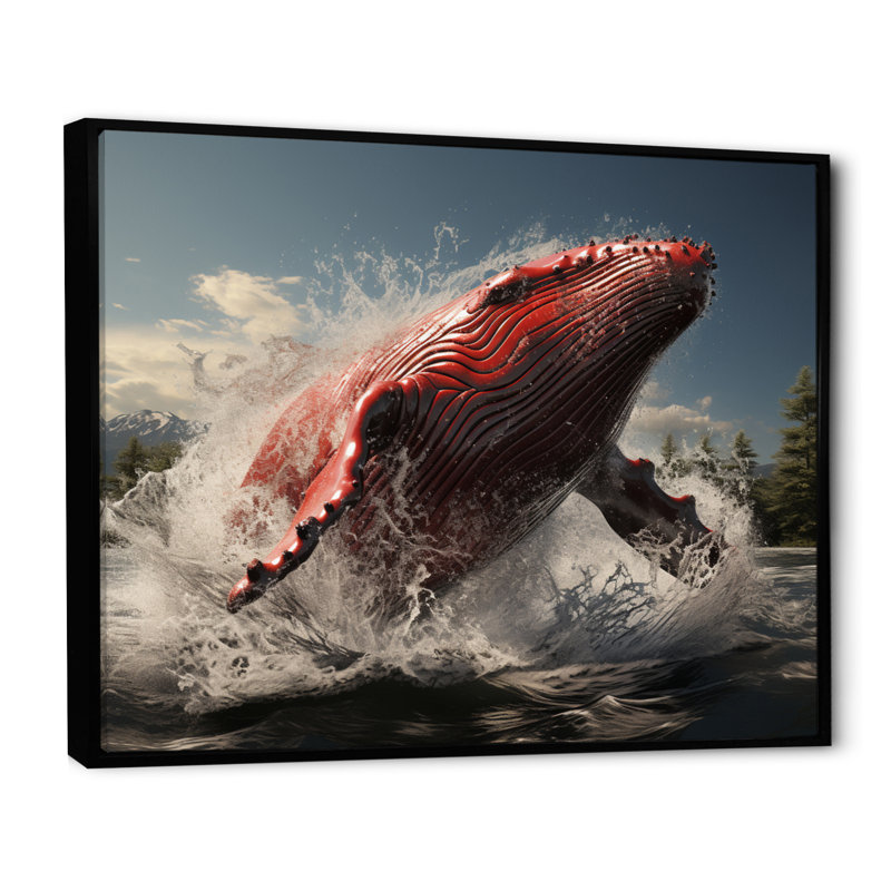 Impression sur toile encadrée, "Coastal baleines", Cadre flottant noir, H 16 po x l 32 po x P 1 po