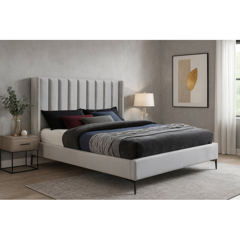 Nadia Velvet Bed, Full, Cream Velvet