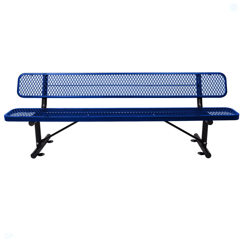 Banc d'extérieur en acier avec dossier, H 32,65 po x l 96,06 po x P 23,17 po, Bleu / Noir