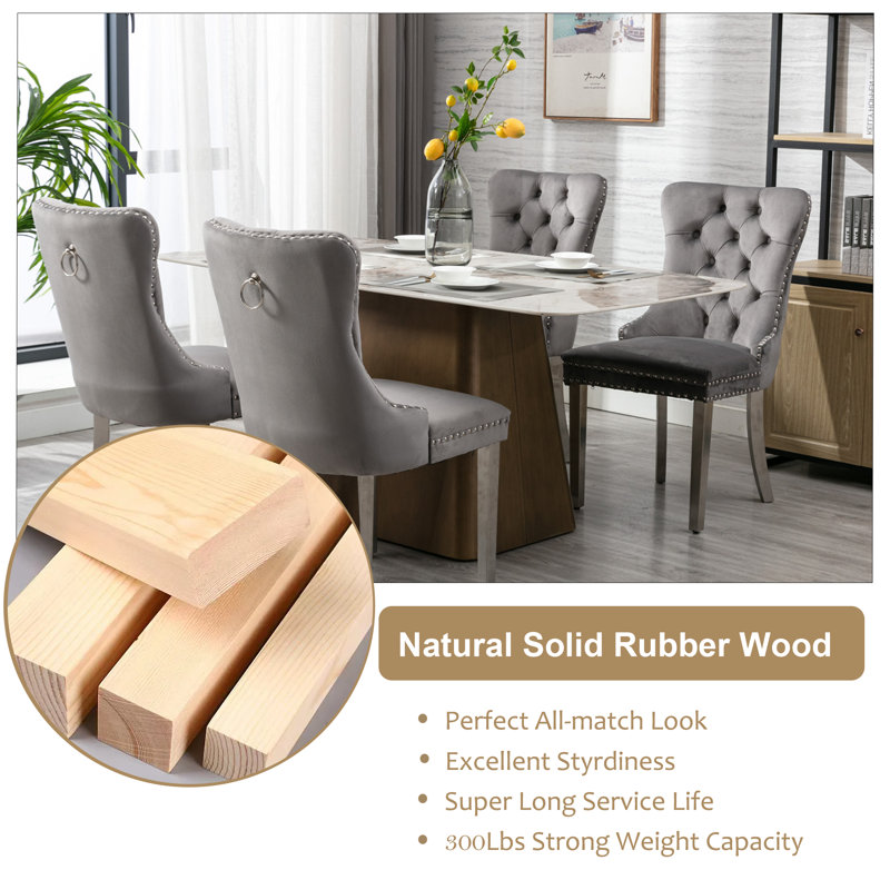 Rosdorf Park High-end Tufted Velvet Upholstered Nailhead Dining Chair (Set of 4)