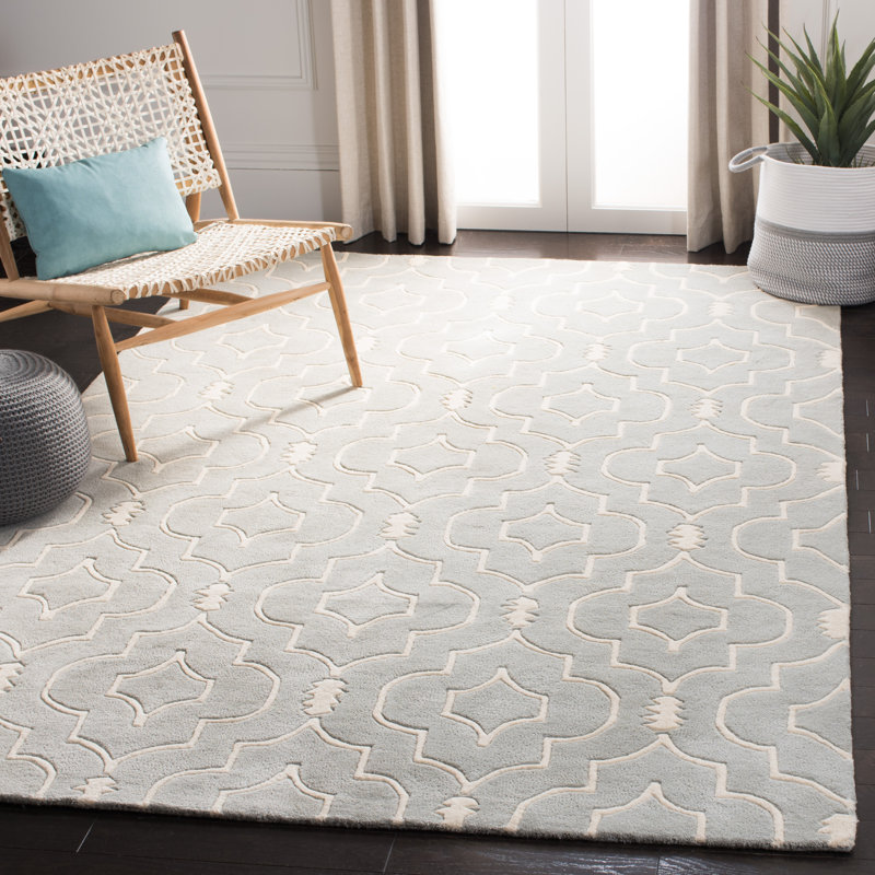 Tapis gris / ivoire en laine touffeté à la main Carolene, Rectangle 8 pi x 10 pi