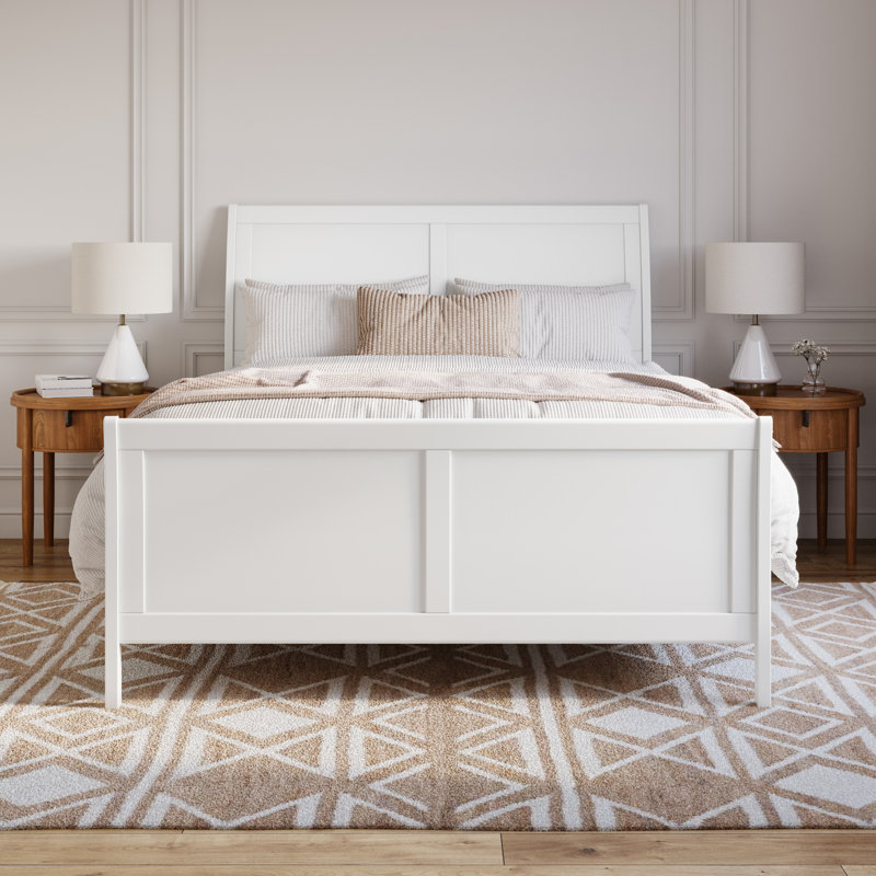 Lit de base Portland avec pied de lit assorti, Blanc, Grand