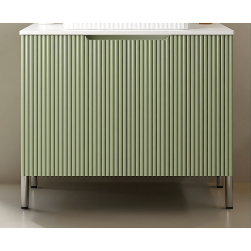 Armoire de comptoir en pierre artificielle blanche autoportante de 30 po avec deux portes, sans lavabo, sans robinet et couvercle d'évier