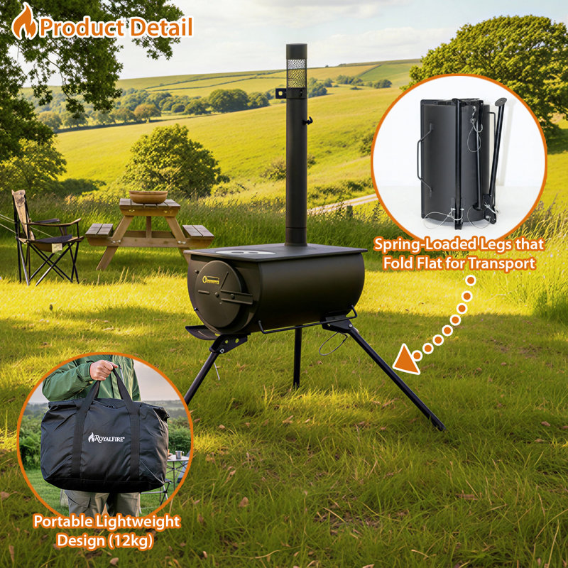Orion Portable Tri-Pod Tent Stove in Black