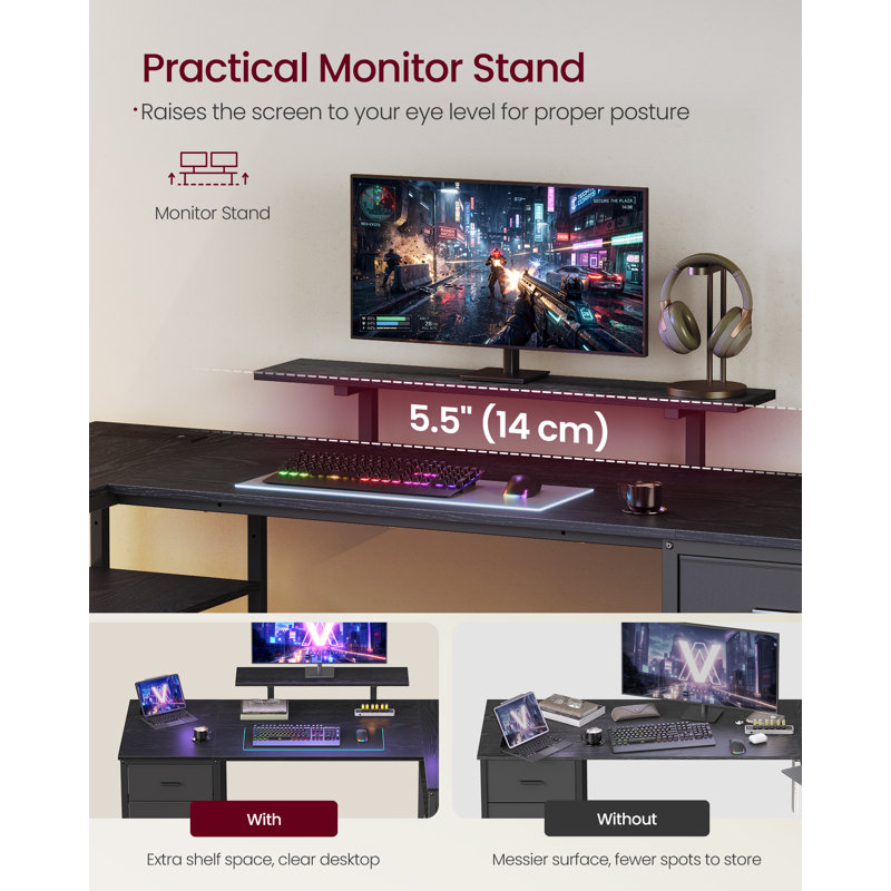 L-Shaped Steel Computer Desk, 90cm H x 160cm W x 80cm D