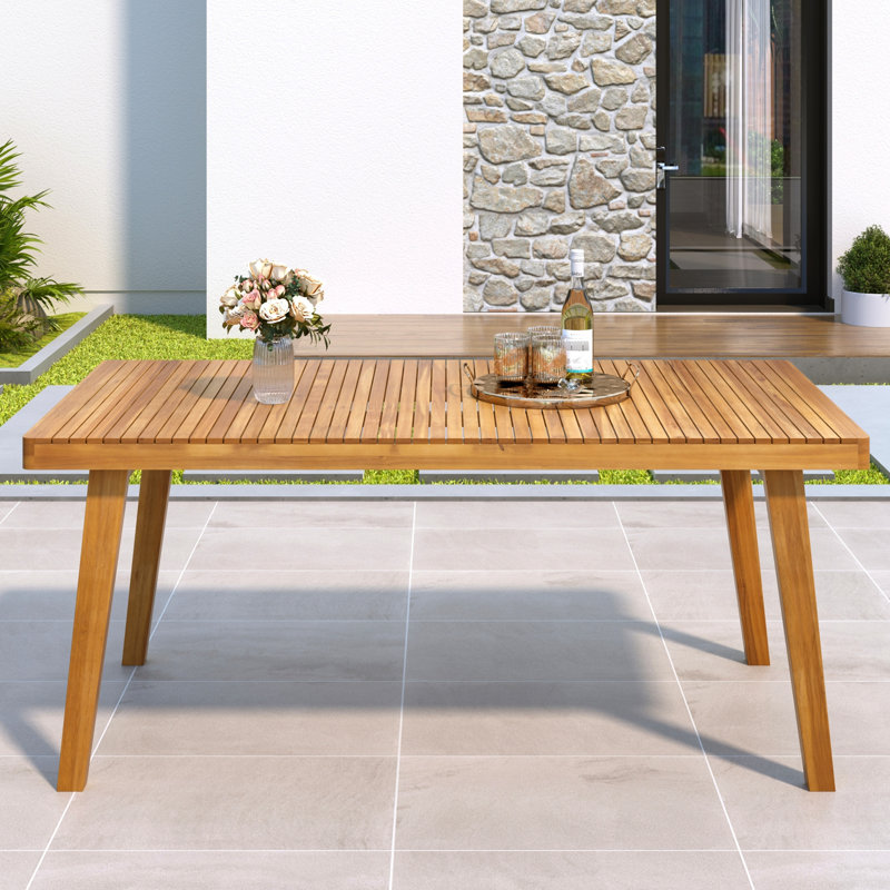 69" Wood Patio Dining Table With 300 Lbs Capacity, Slatted Top, Natural Color, Ideal For Garden Gatherings, Easy - To Clean Surface Capacity Ample Room Family Outdoor Meals, Do Maintenance