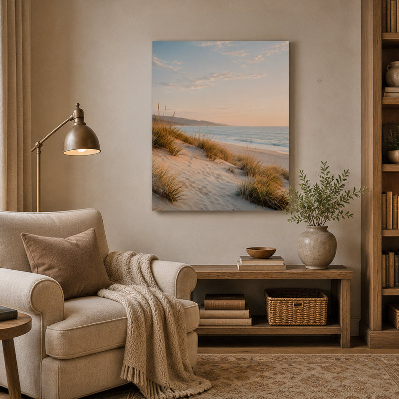 «Dune Grass Shore», art sur toile tendue, paysage côtier, 30"W x 40"H x 1.5"D