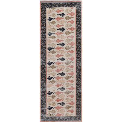 Tapis de couloir oriental géométrique Art Deco noué à la main 3 x 10