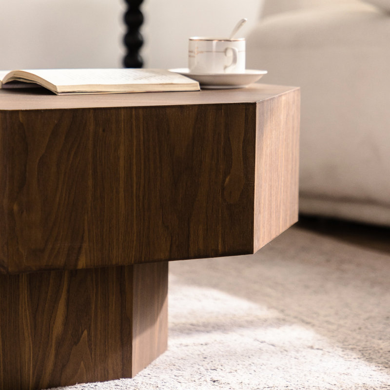 Table basse de 78 cm (30,6 pouces) pour pièces à vivre principales, couleur noyer brun, surface imperméable, rangement ouvert, bords lisses, marron