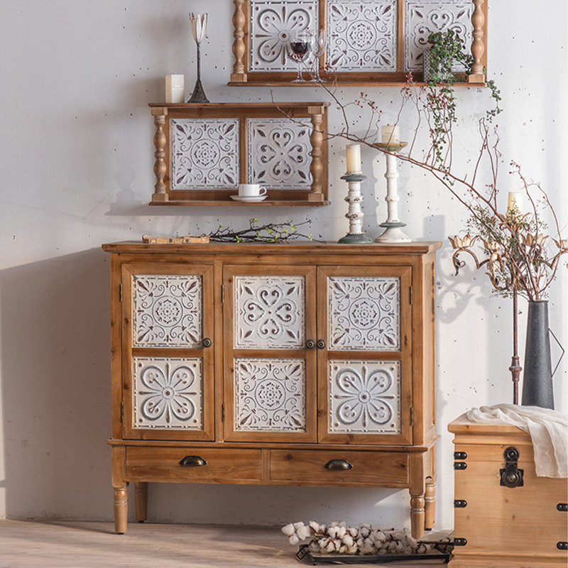 Brown+White Solid Wood+Iron Sideboard