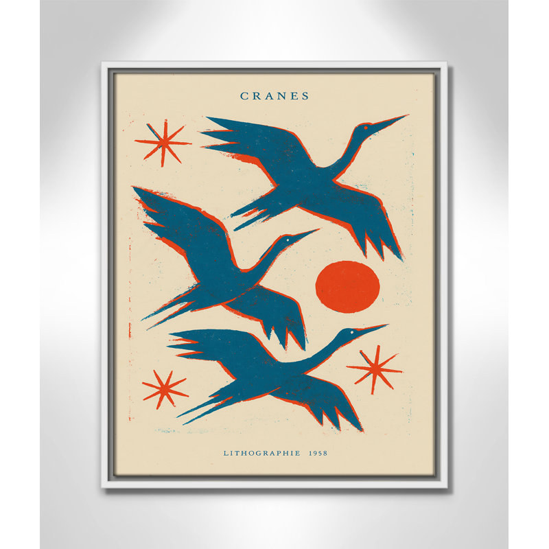 «Cranes» par Treechild, 17.5'' W x 21.5'' H, Toile avec cadre, Flotteur blanc