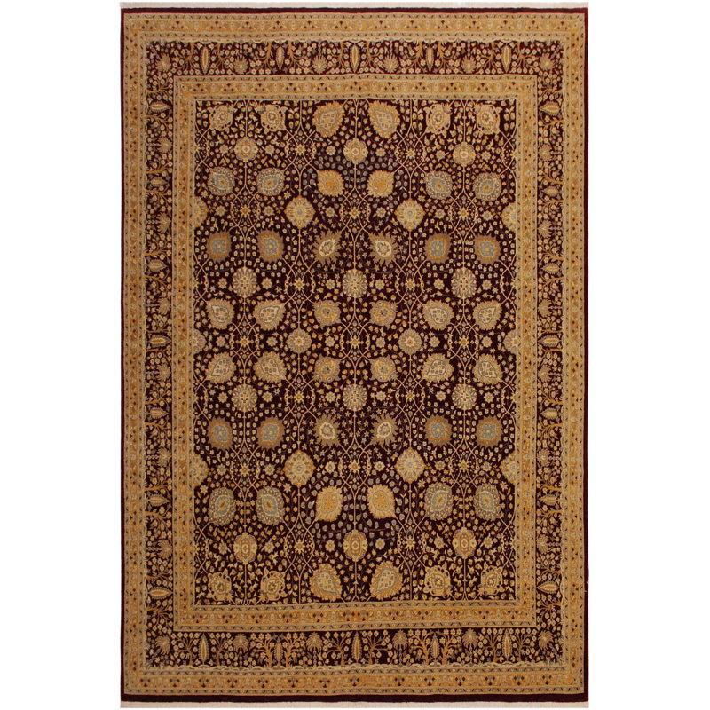 Tapis brun / rouge / noir en laine noué à la main 8 pi 5 po x 10 pi 4 po Abagail