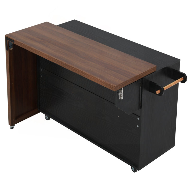 102.3" Kitchen Island with Extendable Dining Table, Trash Storage & 3-Tier Spice Rack, Black