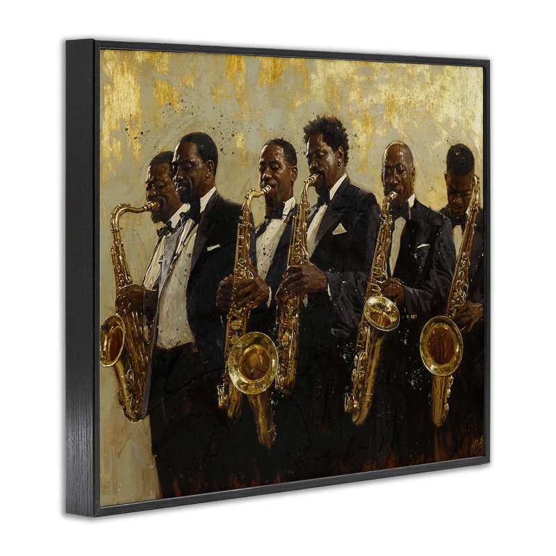 Golden Era Ensemble, giclée encadrée, design par Marta Wiley, H 11 po x l 14 po, Giclée encadrée noir minuit