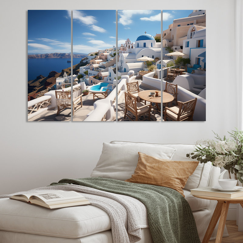 «Grèce Santorini Dreams II», reproduction d'art sur toile - 4 panneaux