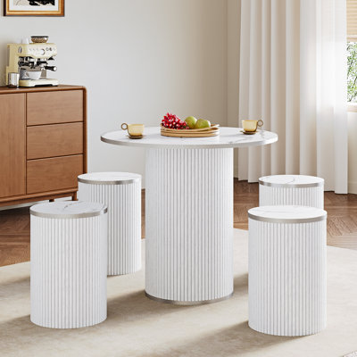 Round Pedestal Dining Table with 4 Stools