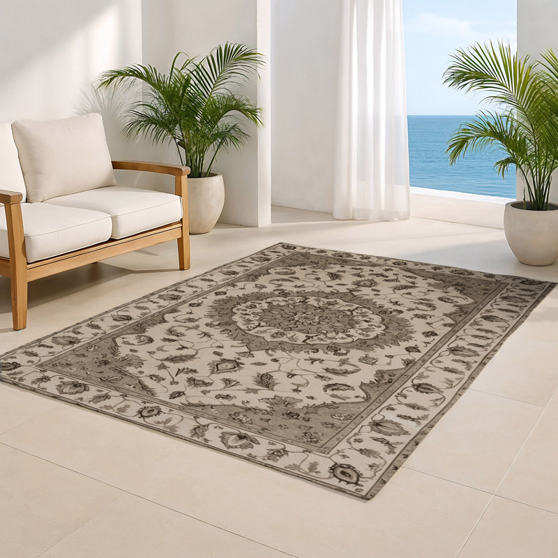 Tabriz Gray Indoor and Outdoor Area Rug, Rectangle 2' x 3'