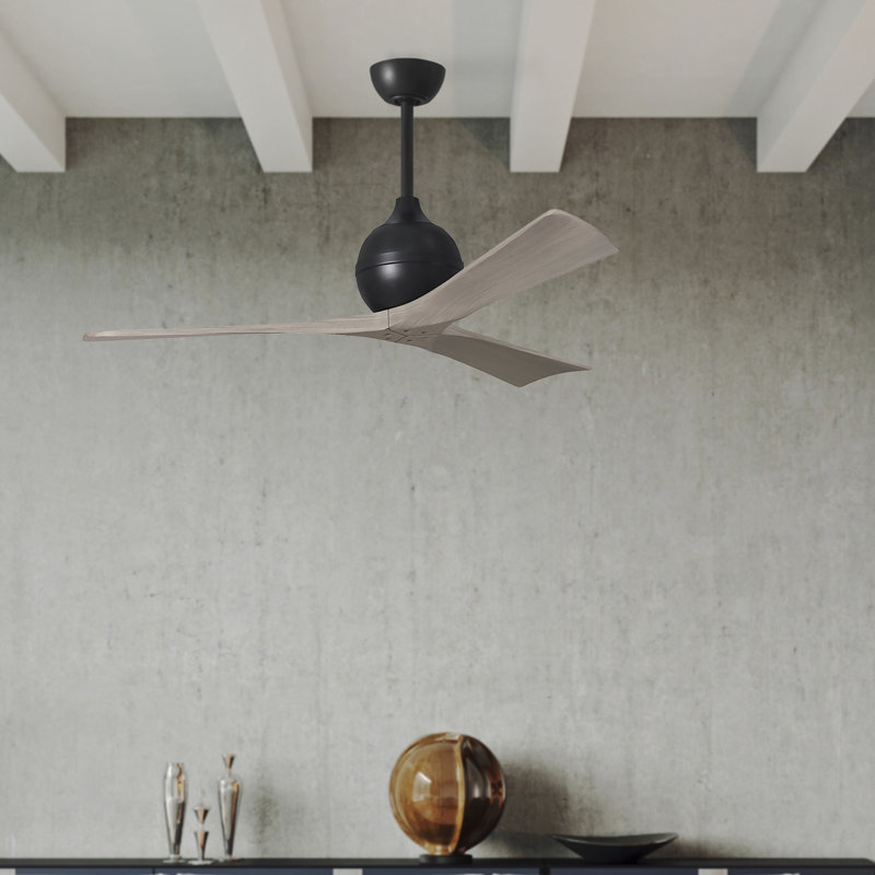Ventilateur de plafond à 3 pales Irene, Noir mat, 52", Ton bois de frêne gris