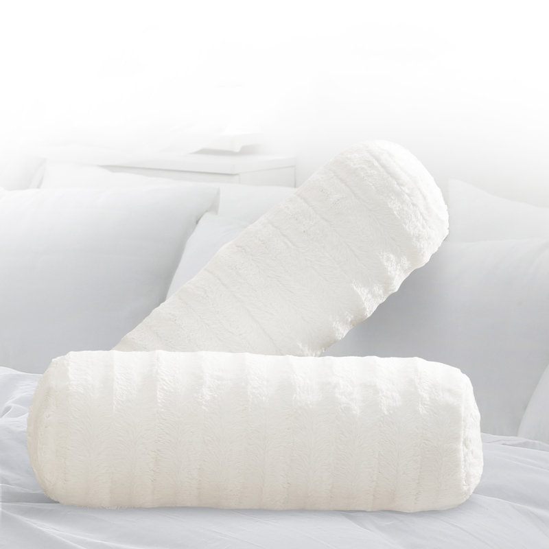 Cheer Collection Faux Fur Bolster Pillow, White