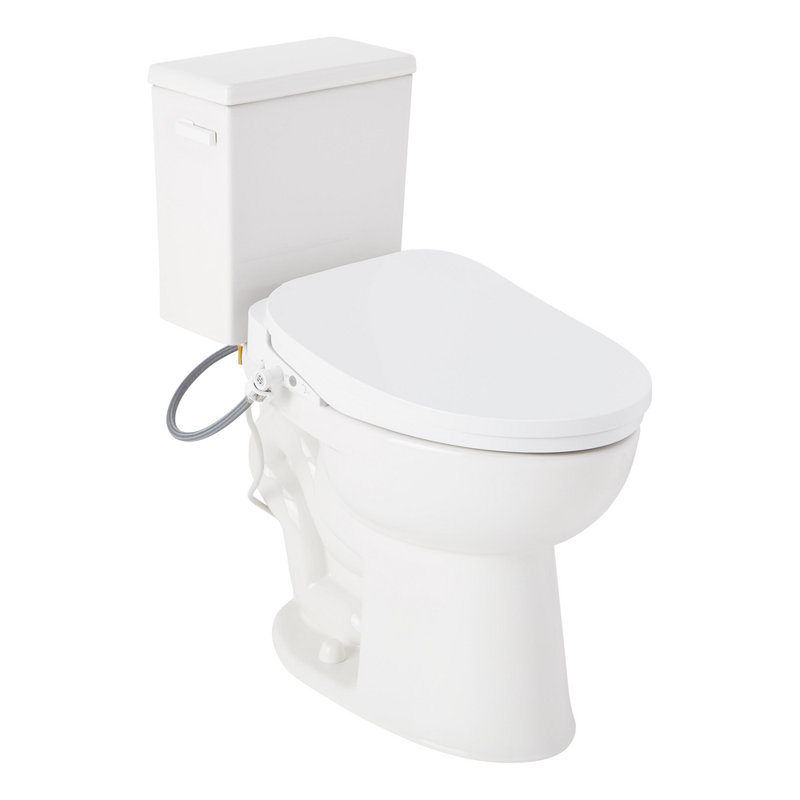 Lavrik Two-Piece Elongated Toilet with Reversible Tank - Bidet Seat  - White Handle, White