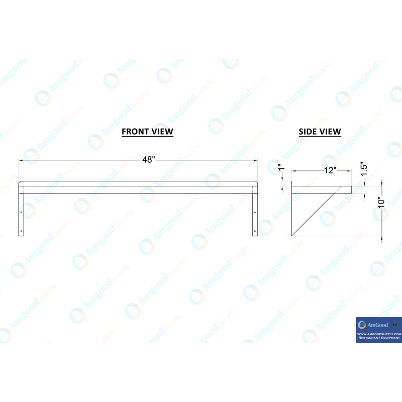 48" Long Stainless Steel Wall Shelf with Brackets